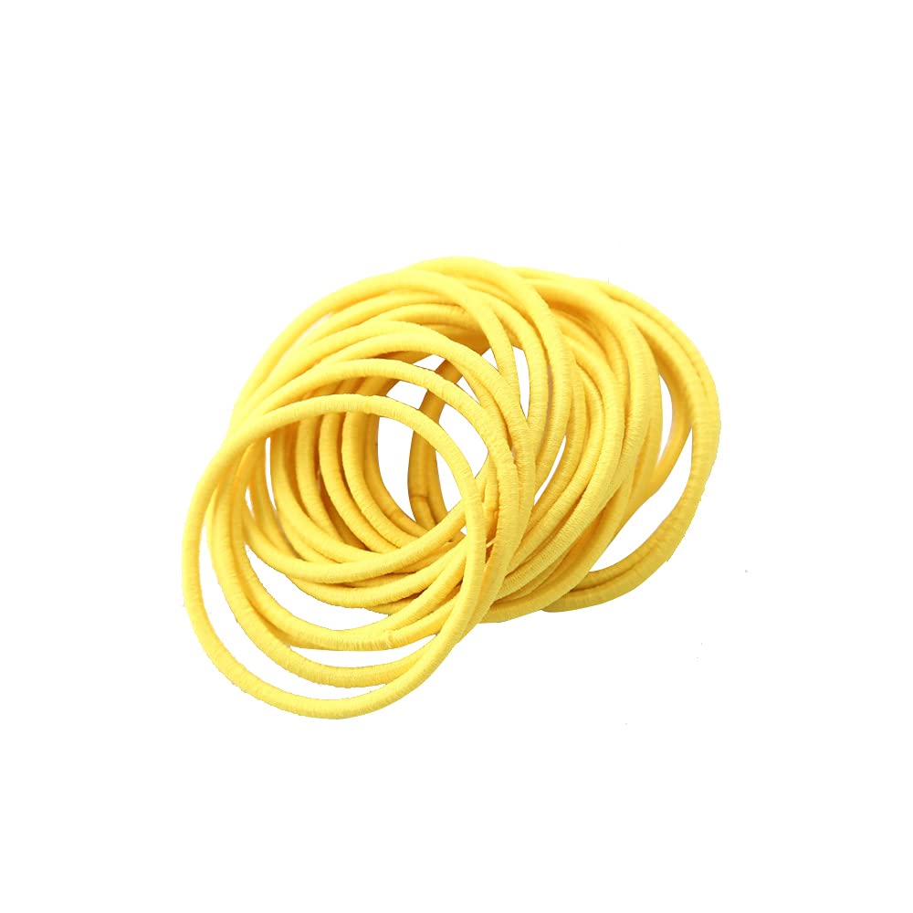 FEIFEI'S BOW 50Pcs Girls Women 2.5mm Thin School Uniform Endless Hair Elastics Bobbles Hair Ties Bands Ponios Ponytail Holders (Yellow)