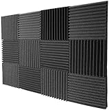 Mybecca 12 PACK Acoustic Foam Wedge Soundproofing Wall Tiles 12" X 12" X 1", Charcoal