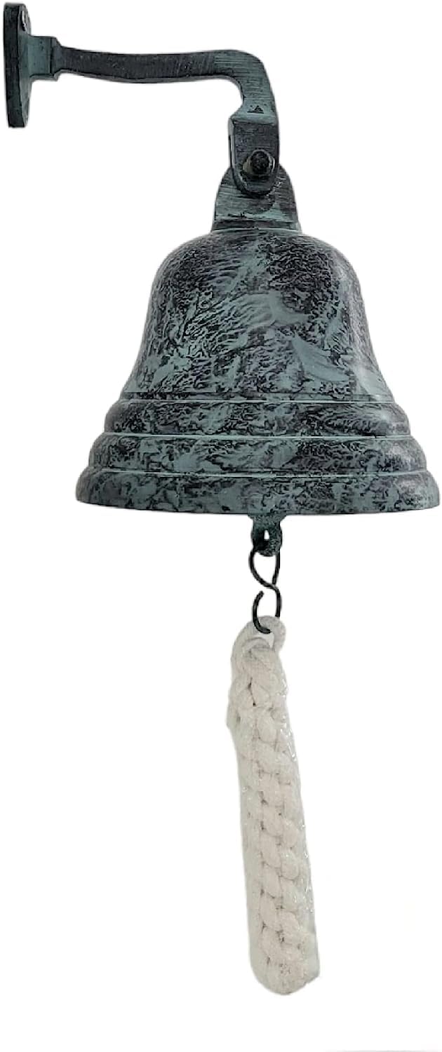 Assorted Collections Bar Accessories for Home Pub Hand Bell – Wall Mounted Bar Bell Nautical Decorations – Unique Green Bell with Crisp Loud Sounds Ideal for Christmas, Reception, Pubs 8 Inch