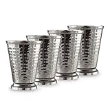 Cocktail Mint Julep Cup – 12 Oz Stainless Steel Mint Julep Glasses (Hammered) (4)
