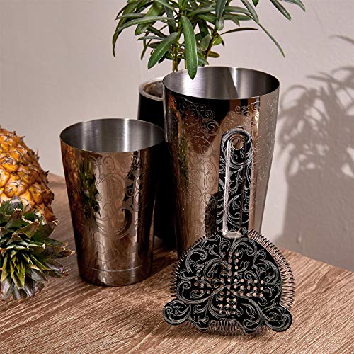 SKY FISH Cocktail Shaker, Boston Shaker Set 7 Pieces, Engraved Barman Kit in Gift Box, Hand Wash (Black)