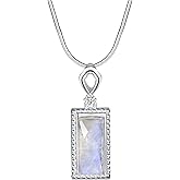 ixluck Natural Stone Rectangular Pendant Necklace,Crystal Healing Stone Birthstone Jewelry gifts for Women