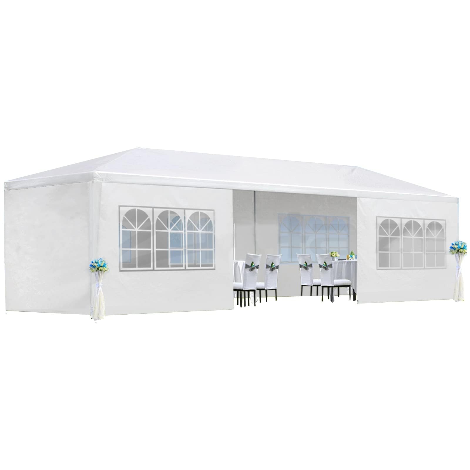 Photo 1 of 10'X30' Outdoor Party Tent Gazebo with 8 Removable Sidewalls, Large Wedding/Event Canopy Marquee Featuring Windows, Waterproof PE Roof & Stabilizing Kit