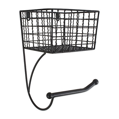 DII Decoração de banheiro rústico de fazenda, armazenamento de metal, suporte de papel higiênico, preto