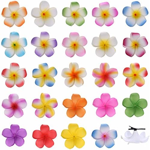 Youbami Hawaiian Plumeria Foam Flowers Hair Clips Bridal Hair Clips For Wedding Luau Party Beach Wear Poolside Wear Favor Event Decoration(9 cm Large Plumeria, 24 colors mixed)