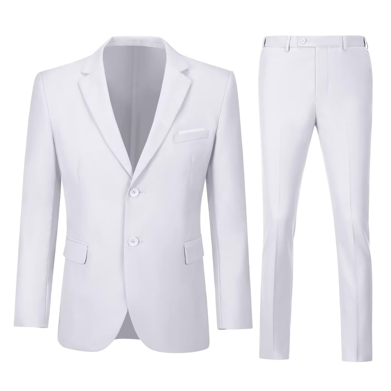 Photo 1 of Men Suits Slim Fit,2 Piece White Suit for Men,Two Button Jacket Vest Pants Set,Men Tuxedo Suit Set L
