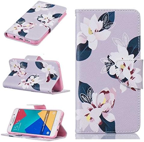 KKEIKO® Galaxy A5 2016 Case [with Free Tempered Glass Screen Protector], Leather Colorful Pattern Design Flip Wallet Case, Premium Protective Bumper Cover for Samsung Galaxy A5 2016 (Flowers #2)