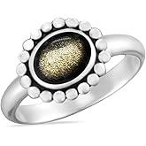 HQFJW Retro Sterling Silver Oval Stone Sunflower Ring,Vintage Antique Natural Genuine Real Crystal Gemstone Gem Statement Ring Jewelry Gift for Women Her