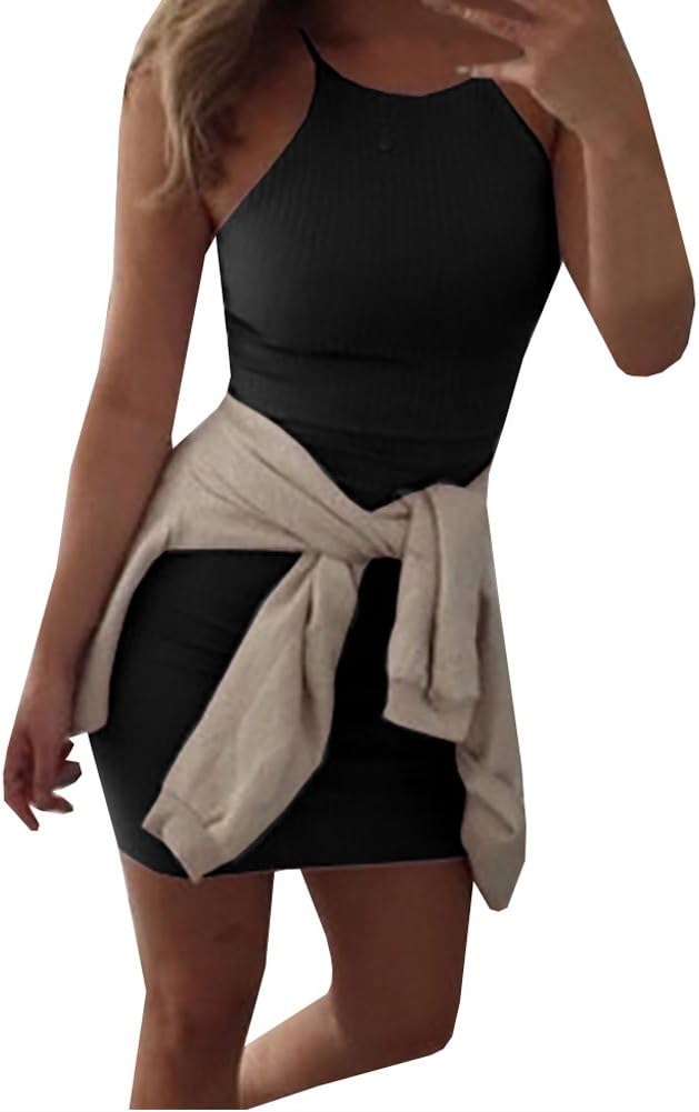 Youngkim Women Sexy Spaghetti Strap Mini Dresses Backless Sleeveless Summer Vacation Party Bodycon Short Dresses Black