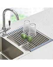 Roll Up Dish Drying Rack, Seropy Over The Sink Dish Drying Rack Kitchen Rolling Dish Drainer, Foldable Sink Rack Mat Stainless Steel Wire Dish Drying Rack for Kitchen Sink Counter (17.8''x11.8'')