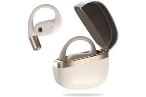 ZIHNIC True Wireless Open Ear Headphones with Mic,Bluetooth Earbuds with Earhooks,XP5 Sweatproof,Fast Charging,35Hrs Playtime,Compatible with Anyphone-Beige