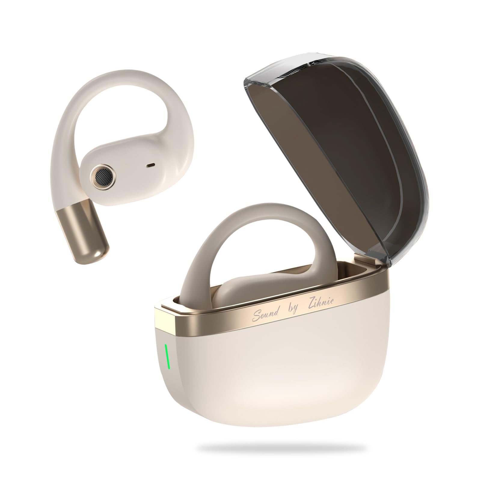 Photo 1 of ZIHNIC True Wireless Open Ear Headphones with Mic,Bluetooth Earbuds with Earhooks,XP5 Sweatproof,Fast Charging,35Hrs Playtime,Compatible with Anyphone-Beige
