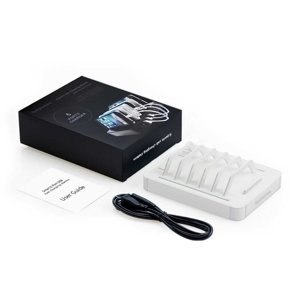 USB Charging Station,Tonyhoney 6-Port Detachable Universal USB Charging Station Dock Stand with Innovative Removable Baffles Organizer for Smart Phones & Tablets