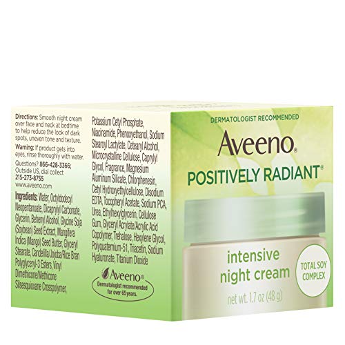 AVEENO POSITIVELY RADIANT INTENSIVE MOISTURIZING NIGHT CREAM WITH TOTAL SOY COMPLEX & VITAMIN B3, OIL-FREE, NON-GREASY, HYPOALLERGENIC & NON-COMEDOGENIC, 1.7 OZ
