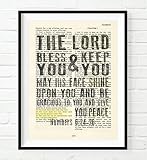 Vintage Bible verse scripture -The Lord Bless you & keep you - Numbers 6:24-26 Christian ART PRINT, UNFRAMED, Blessing prayer dictionary wall & home decor poster gift