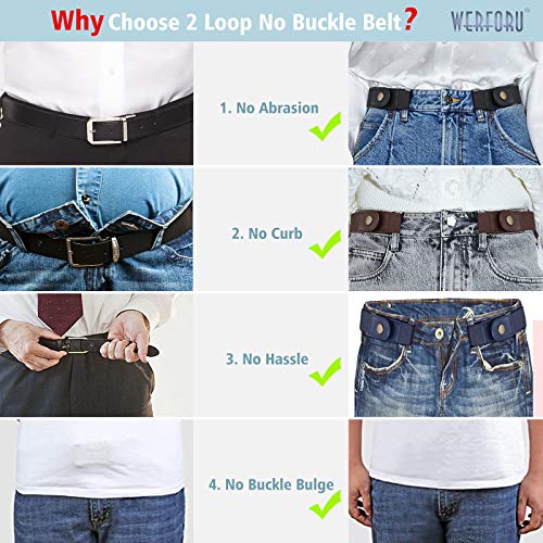 WERFORU 2 Pack Buckle Free Belt for Ladies Men Invisible No Buckle Stretch Belt for Jeans Pants, Black