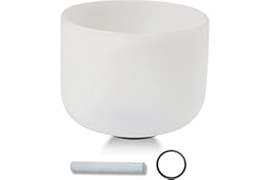 MERRISTAL 432HZ 10 Inch E Note Frosted Crystal Singing Bowl Set SOLAR PLEXUS CHAKRA White Quartz Crystal Sound Bowls for Meditation Healing Yoga with Suede Striker,O-ring