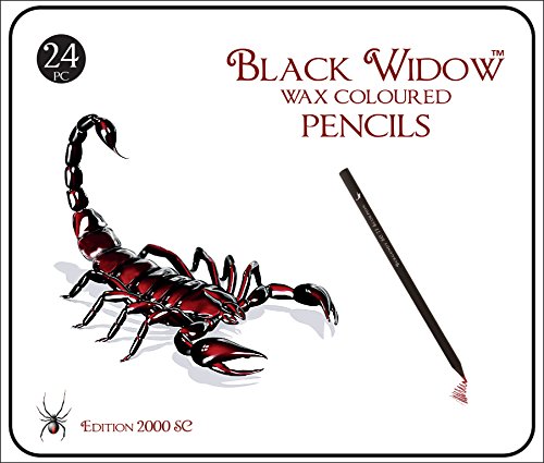 Black Widow Colored Pencils for Adults, the Best Color Pencil Set for Adult Coloring Books, A Quality 24 Piece Blackwood Drawing Kit Available to Use in your books. Scorpion Edition
