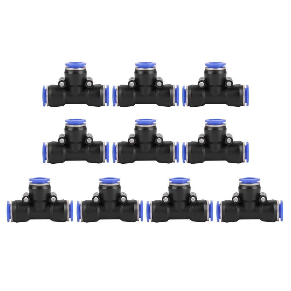 Quick Fittings, 10Pcs OD 12mm Air Hose Pneumatic 3 Way Tee Union Connector Air Push Quick Fittings