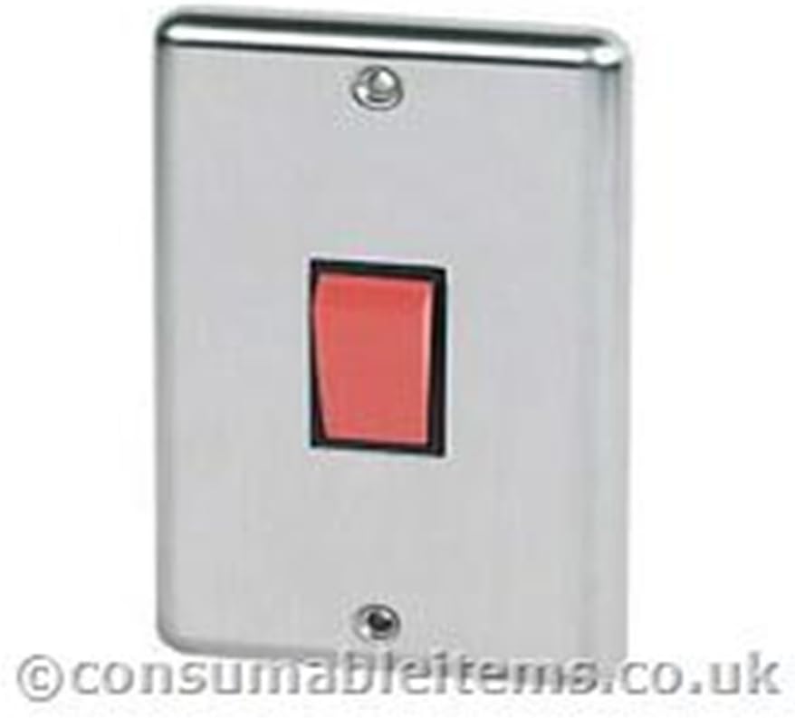 Volex Brushed Stainless Steel 2 Gang 45 Amp Tall Cooker Switch with Rounded Edge and Black