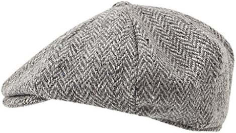 100% Handmade Handwoven Tweed.'Newsboy' Cap.Silver Grey Herringbone.Made by Hanna Hats
