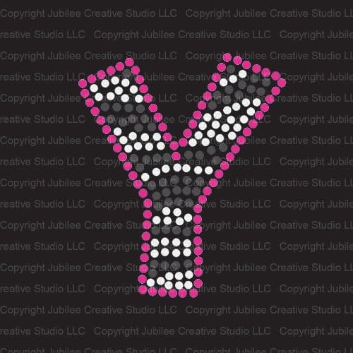 Zebra Letter Y Iron On Rhinestone Crystals and Pink Rhinestud T-Shirt Transfer by Jubilee Rhinestones