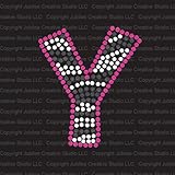 Zebra Letter Y Iron On Rhinestone Crystals and Pink Rhinestud T-Shirt Transfer by Jubilee Rhinestones