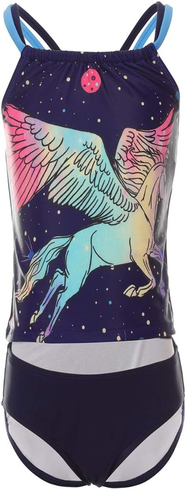 DUSISHIDAN Girls Swimwear Two Pieces Bikini Tankini Set Cute Horse Printed Swimming Costume Age 12-14 Years