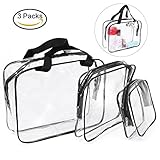 Pretty See Clear PVC Cosmetic Bags Makeup Bags Waterproof Travel Toiletry Cases Storage Bag with Zipper and Handle, Set of 3