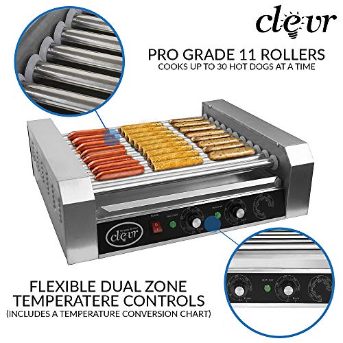 Clevr Commercial Hotdog Roller Machine 11 Roller and 30 Hot Dog Grill Cooker Warmer