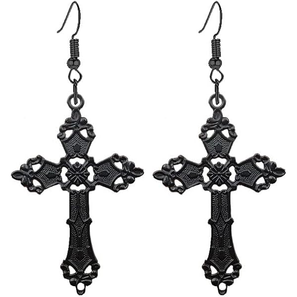 Gothic Rhinestone Heart Cross Dangle Earrings For Women