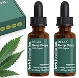 (2 Pack) Organic Hemp Oil Extract for Pain Relief and Sleep, 25000mg of Organic Hemp Extract for Natural Pain Relief by Herb Revolution - 100% Natural Relax Hemp Drops, Peppermint - 1 oz Per Bottle