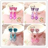 Clip-on Earrings for Kids,4pc Girl Clip-on Earrings Ear Clip Drop Earrings for Pretend Play Princess Girl Party Favor Birthday Gift Heart- Butterfly - Shaped Clip-on Earrings Value Set
