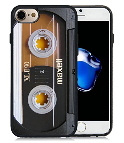 Case for iPhone 7,Funny Vintage 80s Music Cassette Tape Retro iPhone 7 Case (TPU Black)