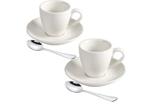 ionEgg Porcelain Espresso Cup with Saucer And Stainless Steel mini Spoons, Espresso shot Cup, 80ml/2.7Oz, Pack of 2, White