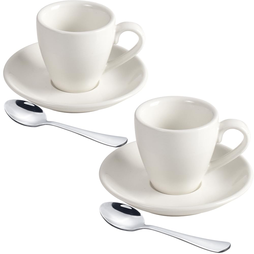 Photo 1 of ionEgg Porcelain Espresso Cup with Saucer And Stainless Steel mini Spoons, Espresso shot Cup, 80ml/2.7Oz, Pack of 2, White