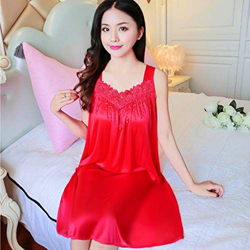 Sleepwear Womens New Sleeveless Nightgown Slip Tank Top Lounge Dress Sexy Lingerie Chemise Pajamas Sleepshirt (Red, One Size)