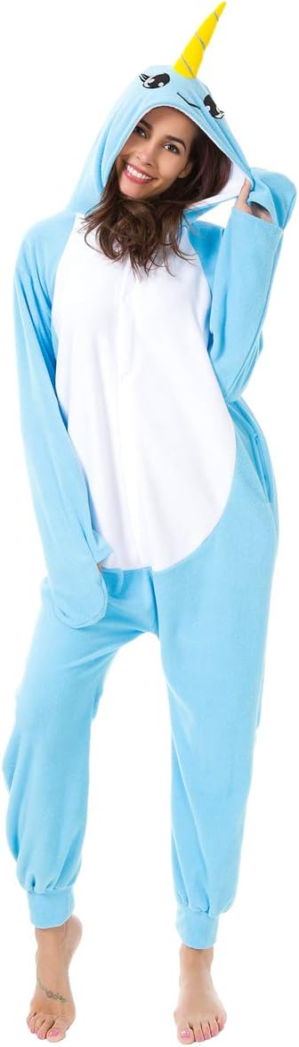 Unisex Animal Narwhal Cosplay Costume Pajamas Onesies Sleepwear for Adults