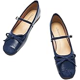 C.Paravano Mary Jane Shoes for Women | Leather Mary Jane | Ballet Flats with Strap | Yellow Mary Jane Flats | Women Square Toe Flats | Women's Flat(Navy,Size9.5)