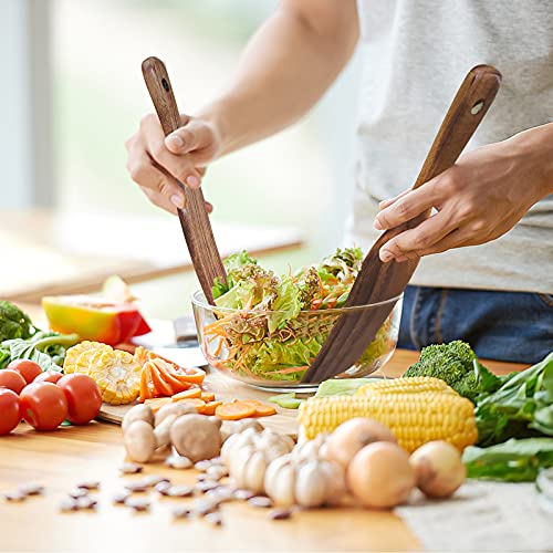 Wooden Cooking Utensils, TOPLANET 4 Pcs Natural Teak Kitchen Utensil Set Heat Resistant Non Stick Wood Cookware with Hanging Hole, Slotted Spurtle Spatula Sets for Stirring, Mixing, Serving