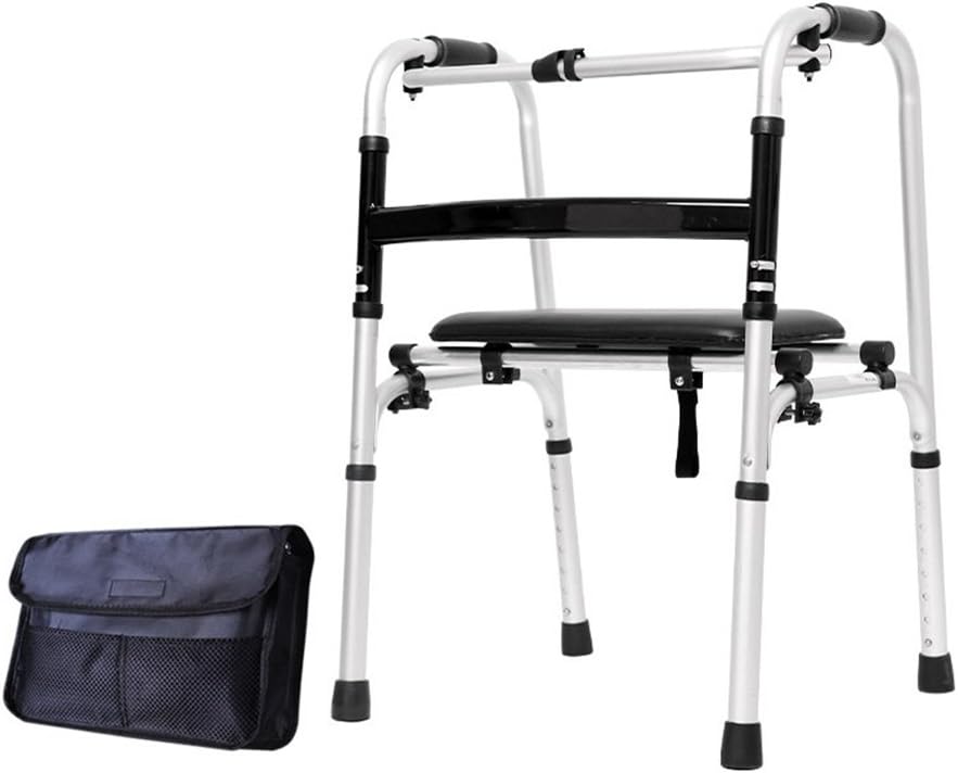 MMM- The Elderly With Seat Walking Aid Aluminum Alloy Belt Wheel Four-foot Crutches Disabled Bath Chair ( Color : C )