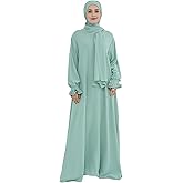Abaya Muslim Dress Women Prayer Dress Long Sleeve Loose Maxi Modest Islamic Clothes with Hijab Scarf