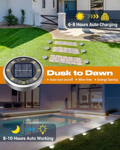 btfarm Set of 8 Solar Ground Lights, 8 LED Garden Outdoor Waterproof Solar Light, Solar Outdoor Spotlight for Paths, Lawn, Patio, Driveway, Courtyard, Swimming Pool, Cool White