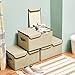 EZOWare Large Storage Boxes [3-Pack] Large Linen Fabric Foldable Storage Cubes Bin Box Containers with Lid and Handles for Nursery, Closet, Kids Room, Toys, Baby Products (Beige)