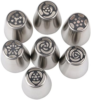 Shinena 7-Piece Large Size Russian Cake Decorating Piping Tips Kits,Stainless Steel Cream Pastry Tips/Tube Syringe Set DIY Nozzle for Making Cakes Puffs and Pastries