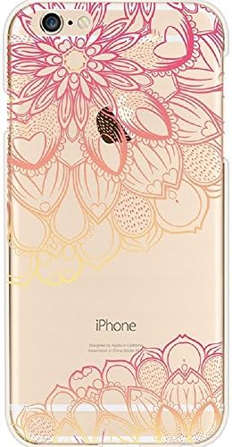 iPhone 6 Case,SAWAMART Colorful Flower Printing Solid PC Clear Back with TPU Frame,Ultra-Slim,Scratch Resistant,Shock-Absorption Lotus Floral Pattern Hybrid Transparent Case for iPhone 6/6S(Red)