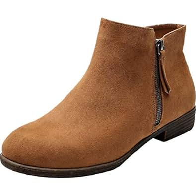 Amazon.com | Luoika Women's Wide Width Ankle Booties - Classic Side Zipper Low Stacked Heel 