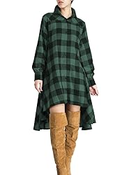 olrain Womens Plaids V Neck Long Sleeve Irregular