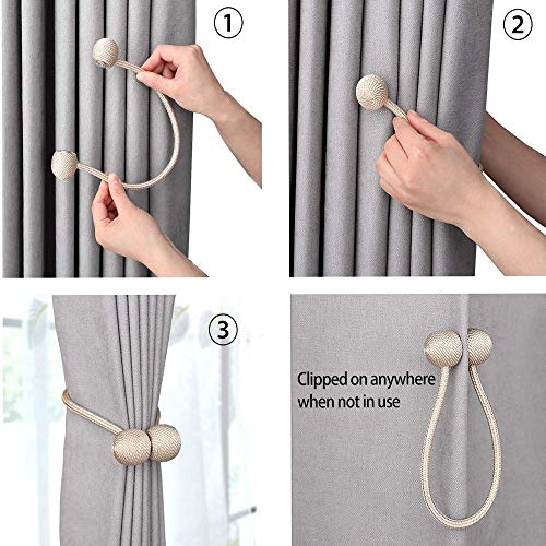 SmallDot Magnetic Curtain Tiebacks, [Pack of 4] Drapery Hooks Holdbacks Holders with Strong Magnet for Window Sheer Blackout Panels, 16 Inch, Beige - Thumbnail 7