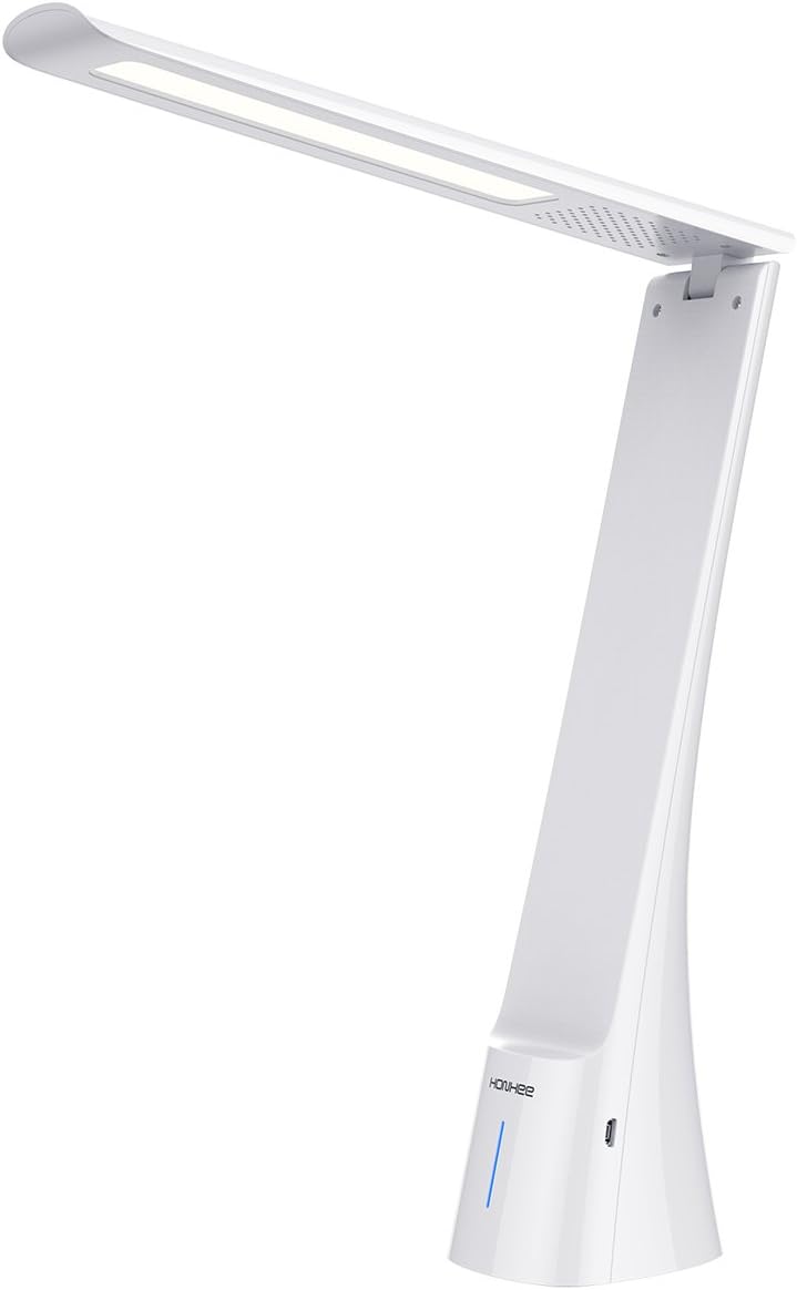LED Desk Lamp, HONXEE 5W Eye-Care Table Lamp Dimmable Beside Lamp with USB Charging Port, Touch-Sensitive Control, 3 Levels Brightness and 3 Color Temperature for Bedroom, Living Room, Office